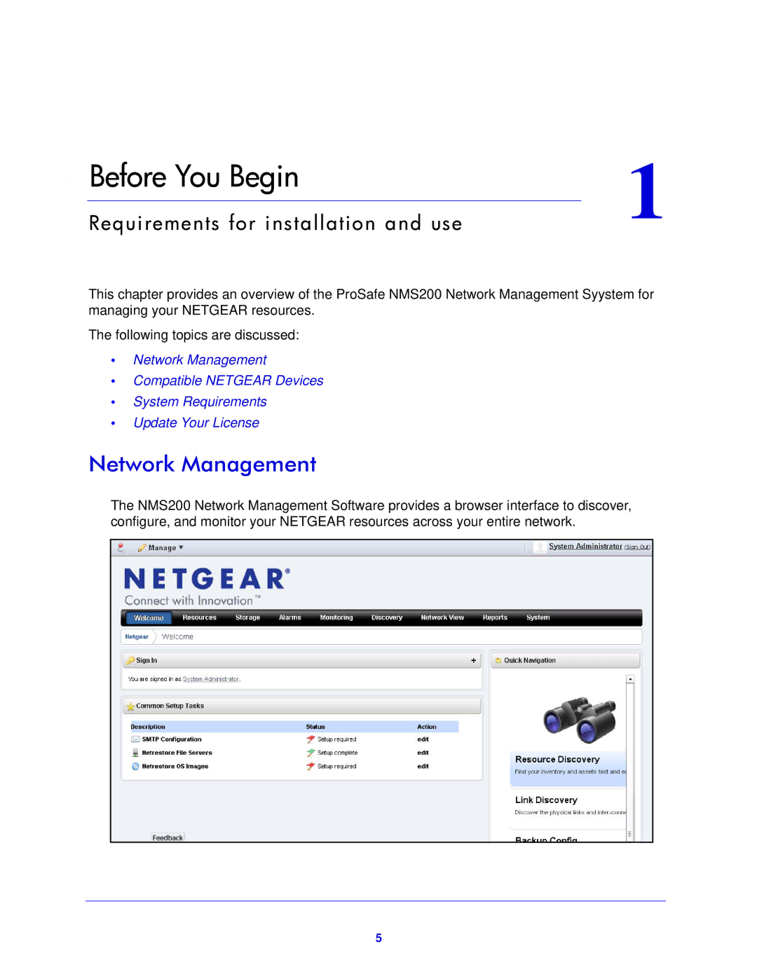 NETGEAR NMS200 quick start Before You Begin, Network Management 