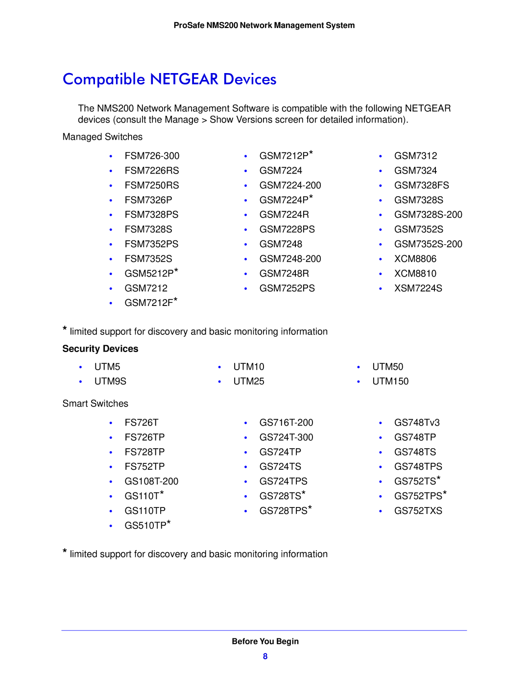 NETGEAR NMS200 quick start Compatible Netgear Devices, Security Devices 