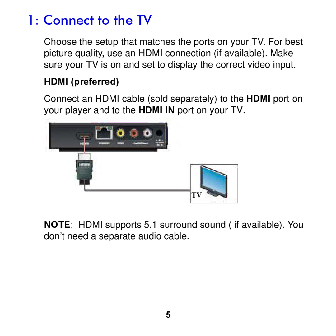 NETGEAR NTV250-100NAS manual Connect to the TV, Hdmi preferred 