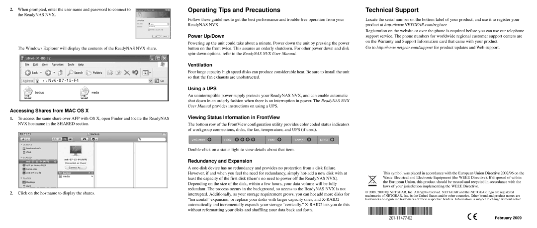 NETGEAR NVX user manual Operating Tips and Precautions, Technical Support 