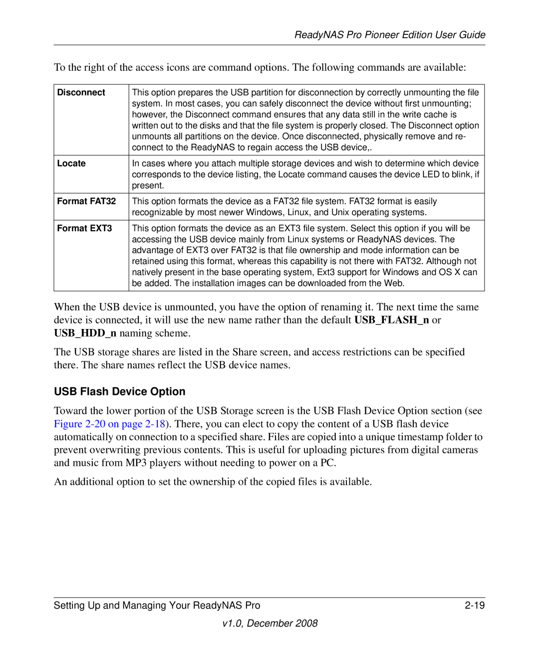 NETGEAR Pioneer Edition manual USB Flash Device Option, Disconnect 