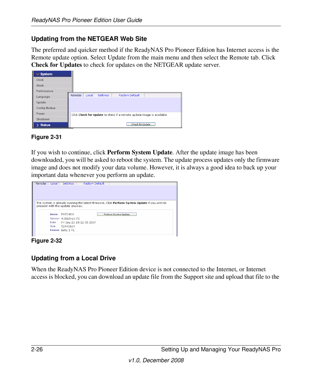 NETGEAR Pioneer Edition manual Updating from the Netgear Web Site, Updating from a Local Drive 