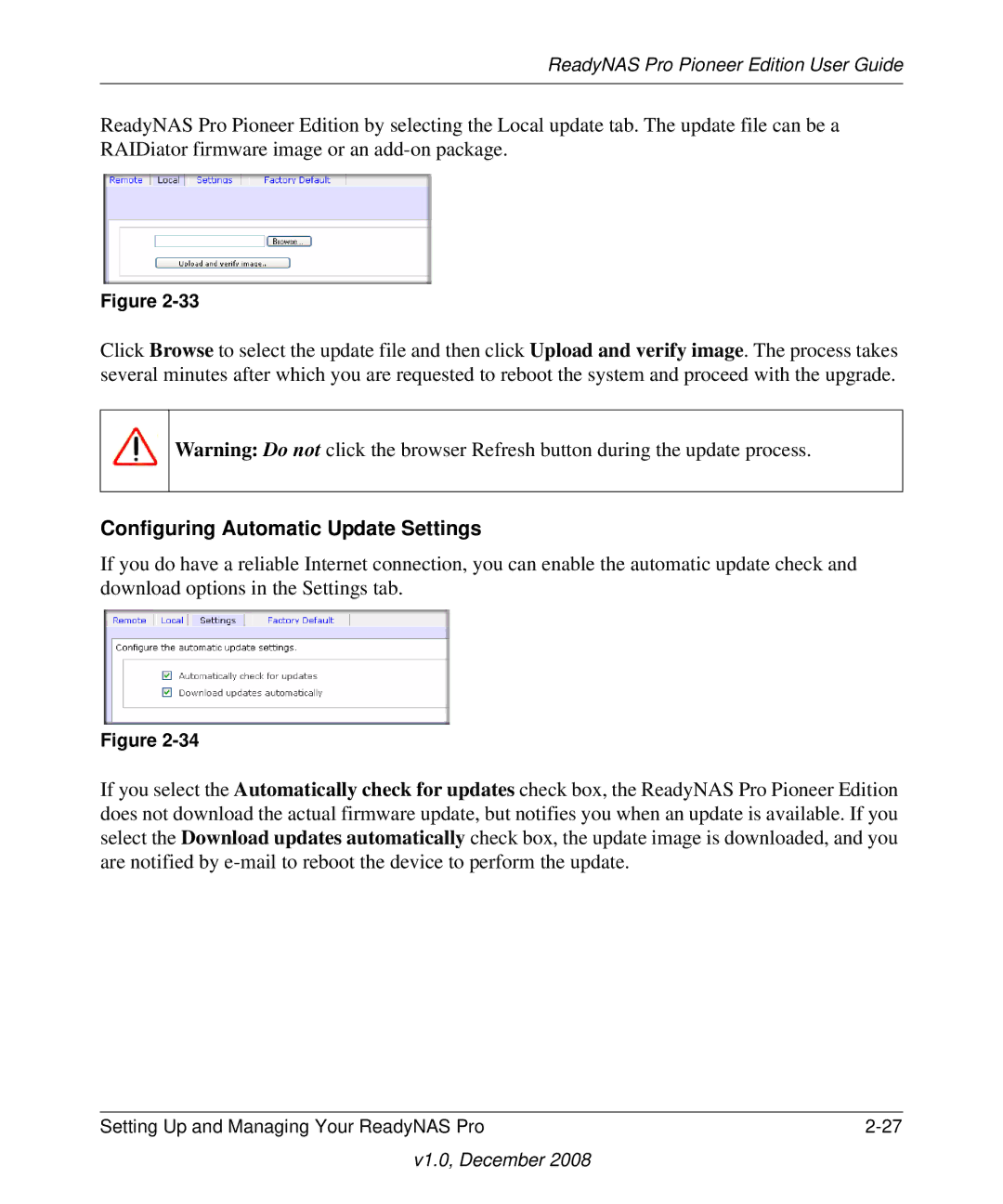 NETGEAR Pioneer Edition manual Configuring Automatic Update Settings 