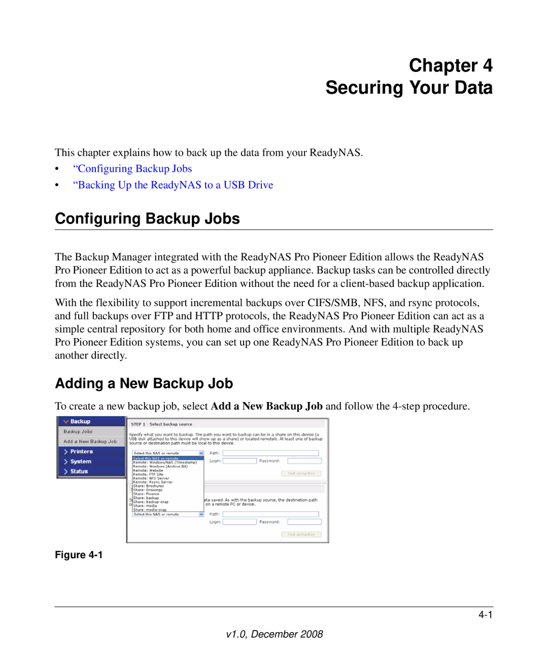 NETGEAR Pioneer Edition manual Chapter Securing Your Data, Configuring Backup Jobs, Adding a New Backup Job 