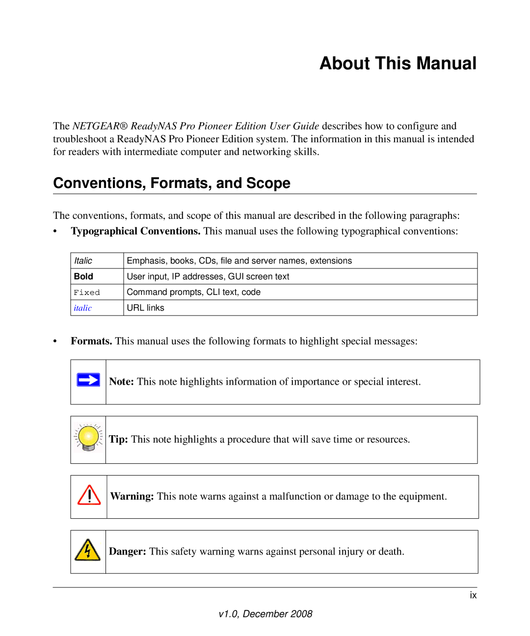 NETGEAR Pioneer Edition manual About This Manual, Conventions, Formats, and Scope 