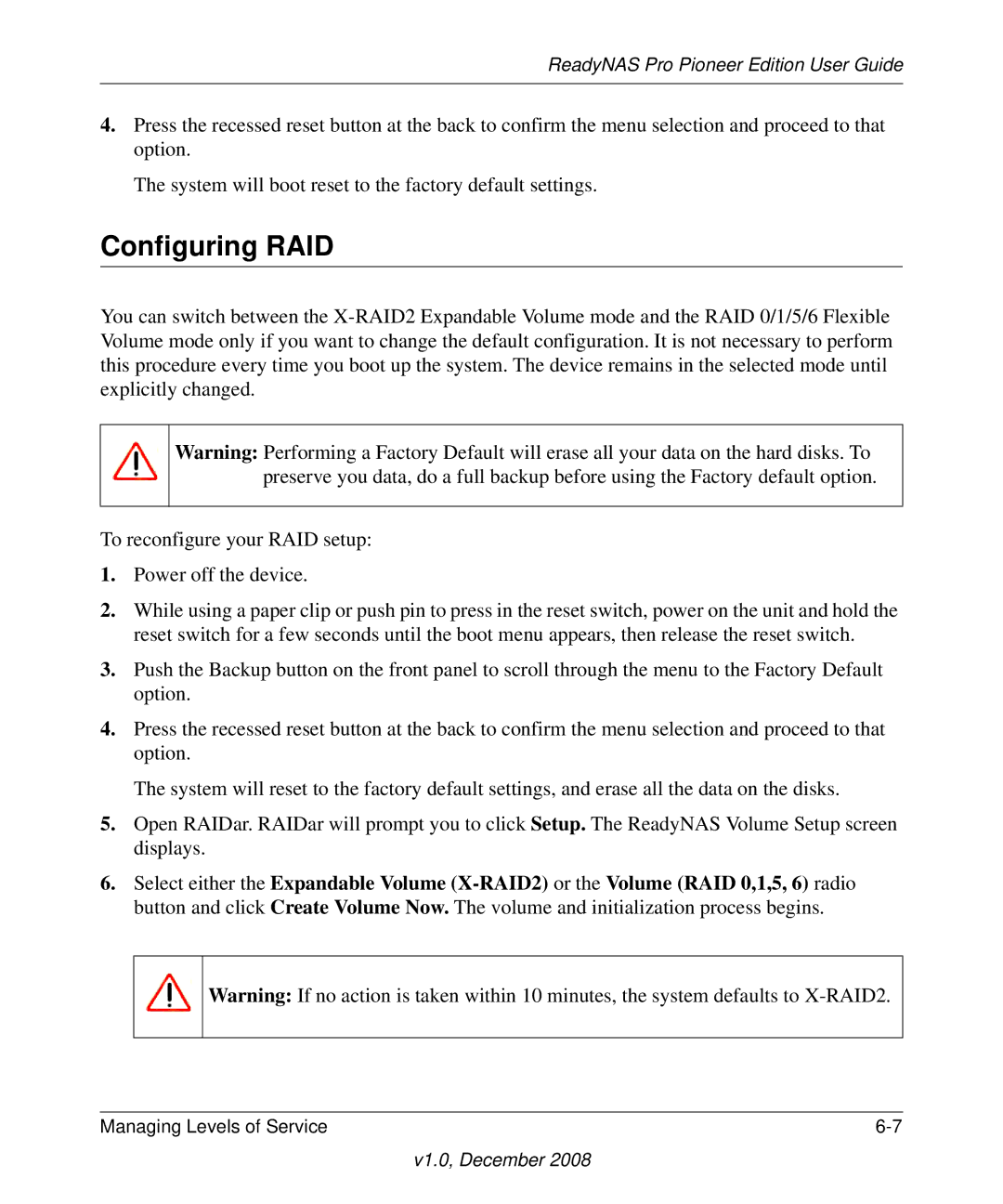 NETGEAR Pioneer Edition manual Configuring RAID 