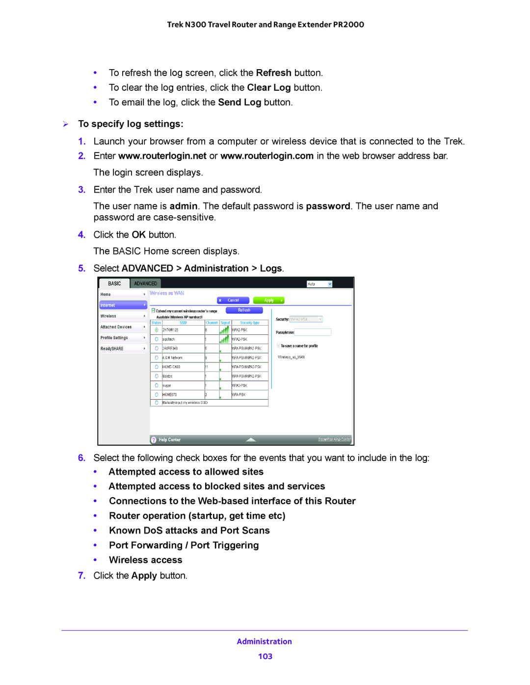 NETGEAR PR2000 user manual  To specify log settings 