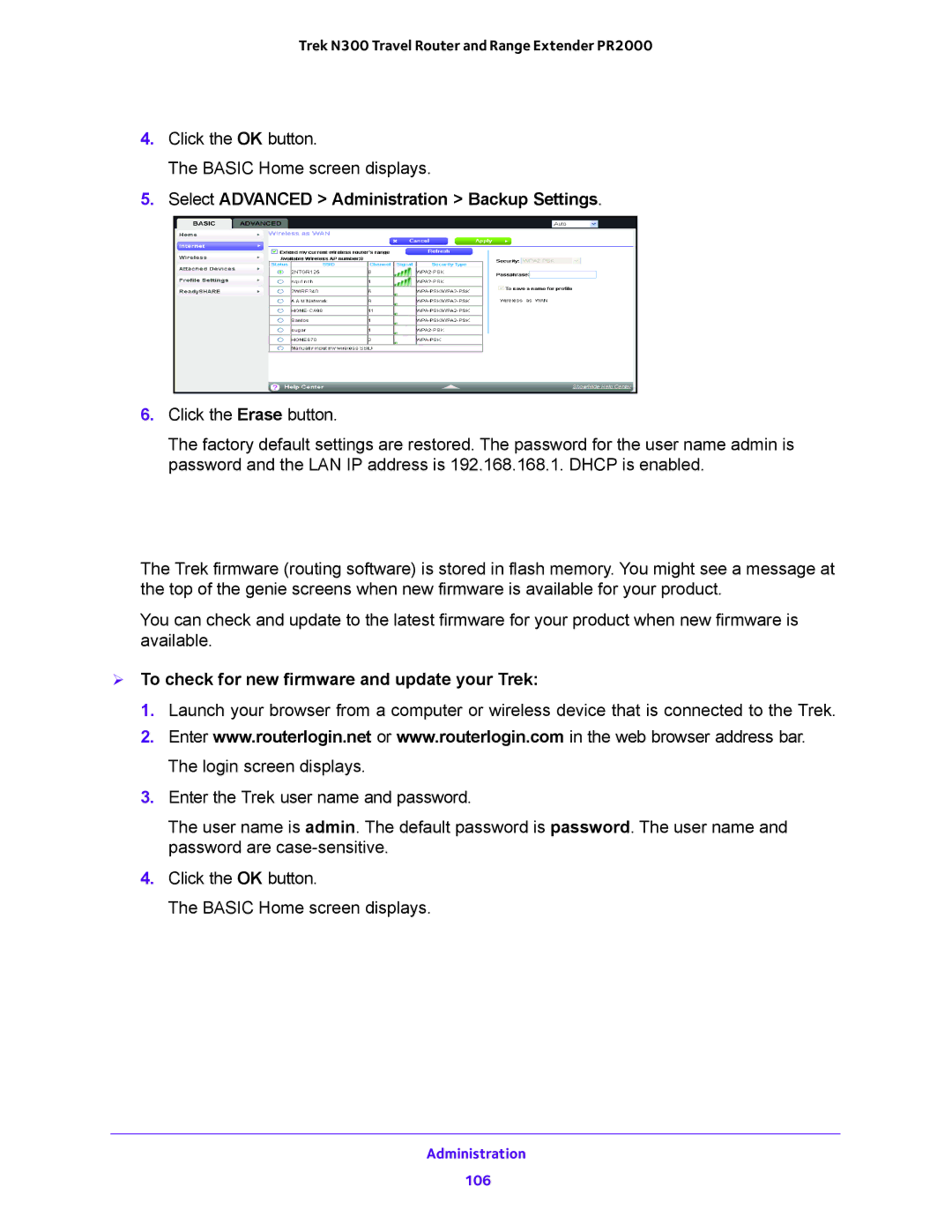 NETGEAR PR2000 user manual Update the Trek Firmware,  To check for new firmware and update your Trek 