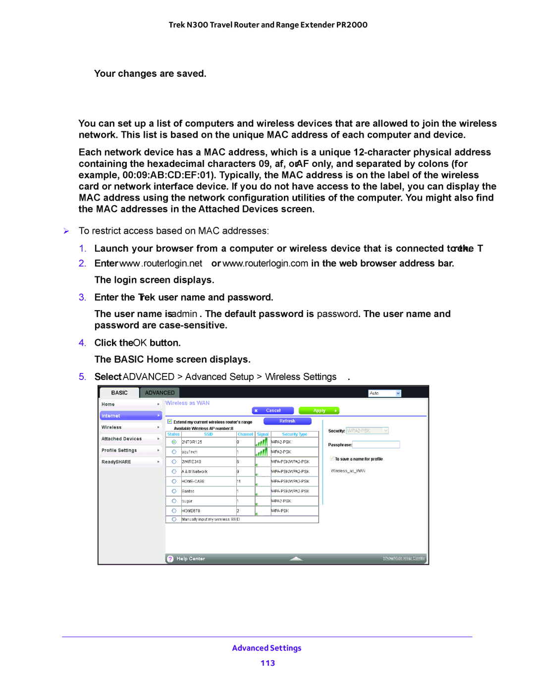 NETGEAR PR2000 user manual Set Up a Wireless Access List by MAC Address,  To restrict access based on MAC addresses 