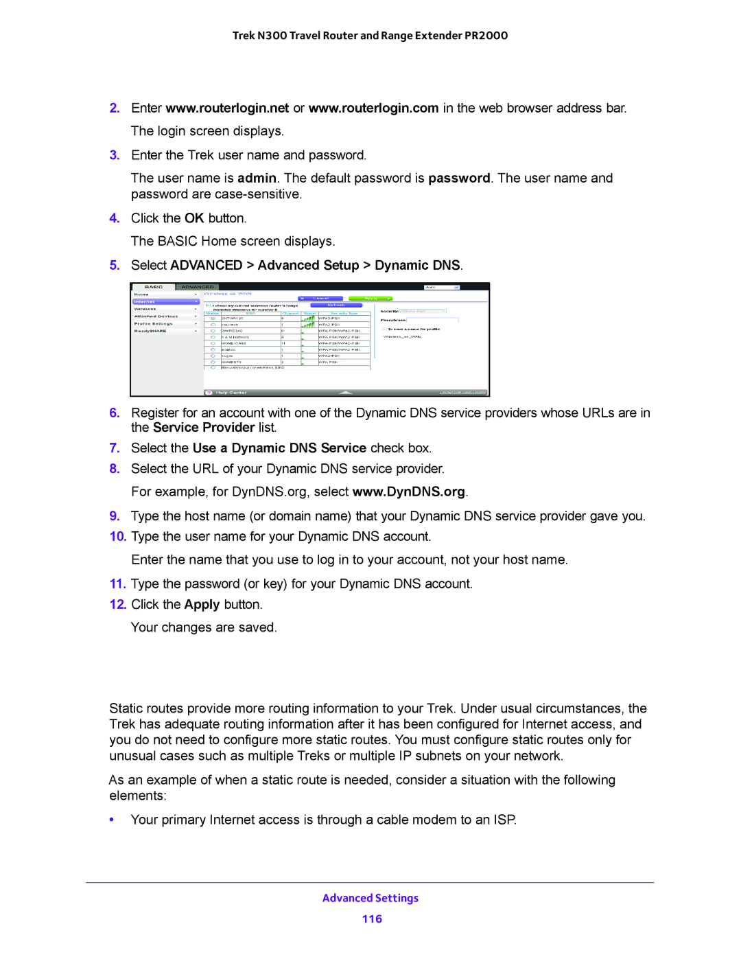 NETGEAR PR2000 Static Routes, Select Advanced Advanced Setup Dynamic DNS, Select the Use a Dynamic DNS Service check box 