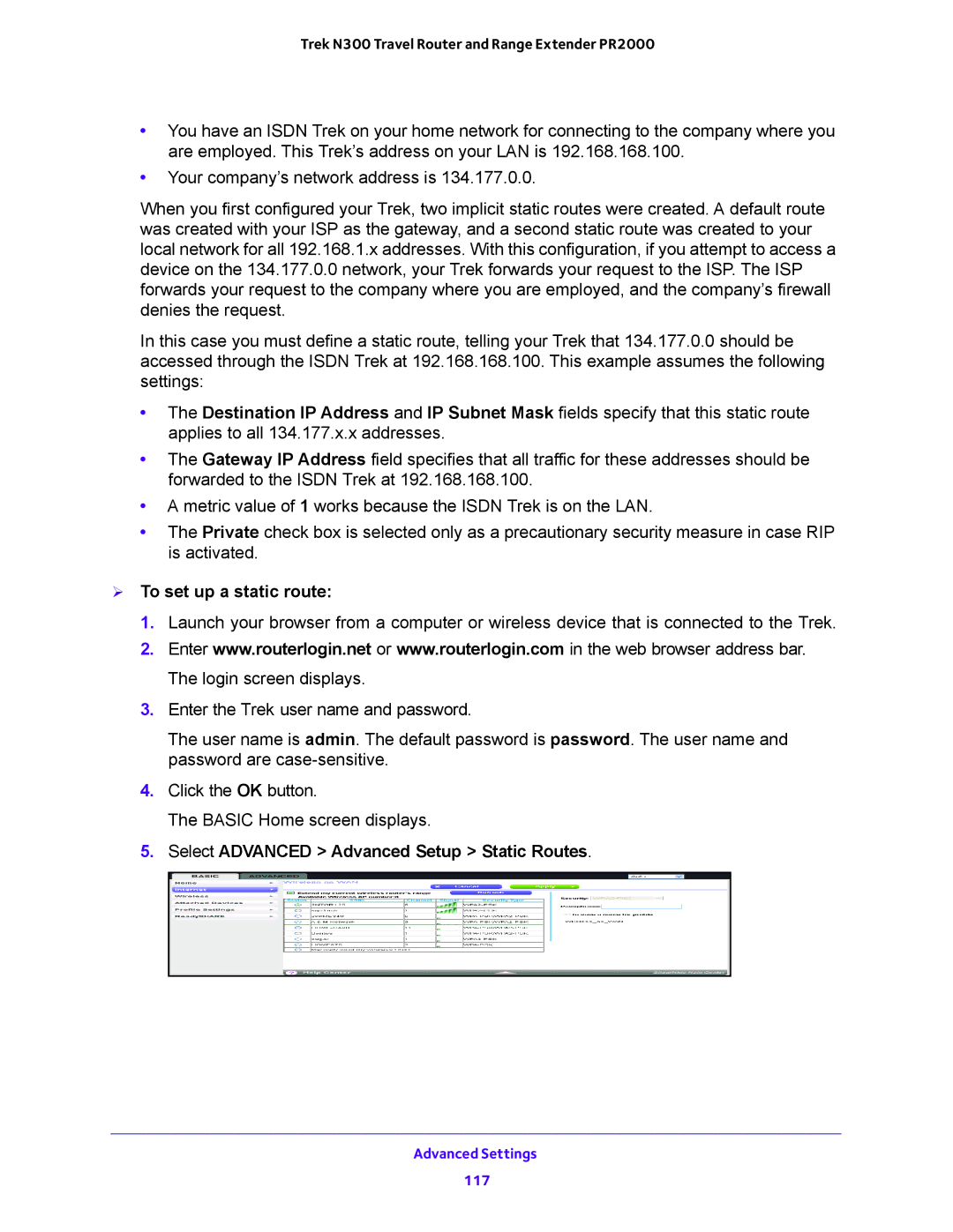 NETGEAR PR2000 user manual  To set up a static route, Select Advanced Advanced Setup Static Routes 