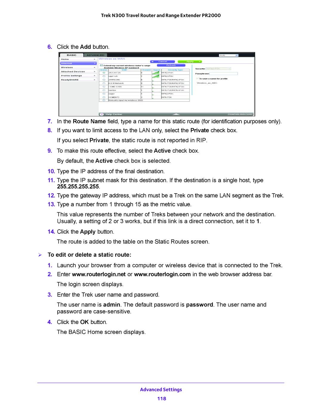 NETGEAR PR2000 user manual  To edit or delete a static route 