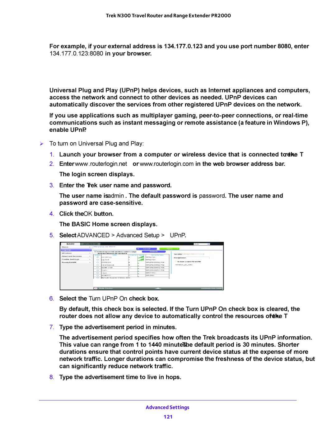 NETGEAR PR2000 user manual  To turn on Universal Plug and Play, Select Advanced Advanced Setup UPnP 