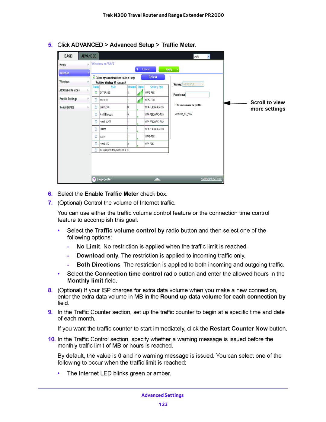 NETGEAR PR2000 user manual Click Advanced Advanced Setup Traffic Meter 