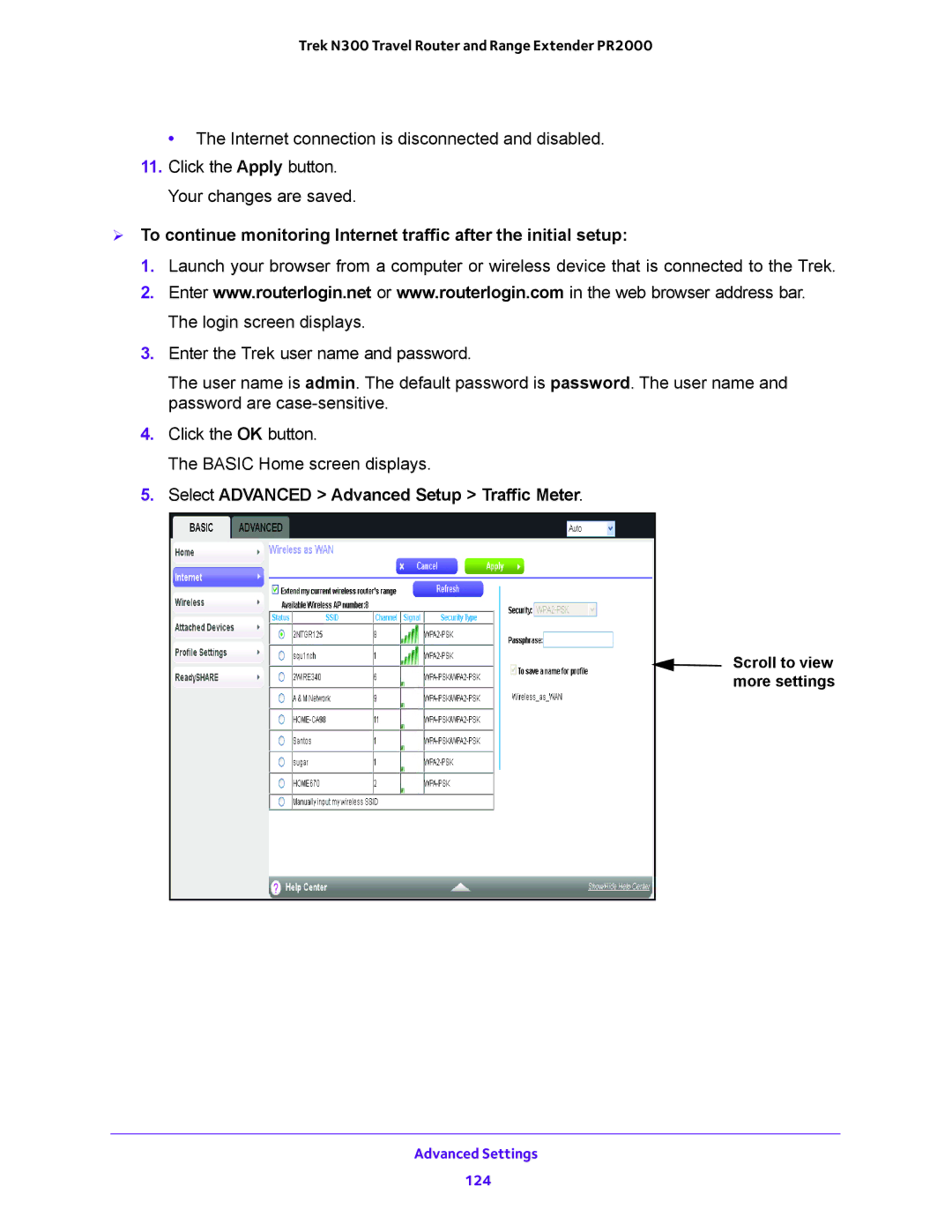 NETGEAR PR2000 user manual Select Advanced Advanced Setup Traffic Meter 