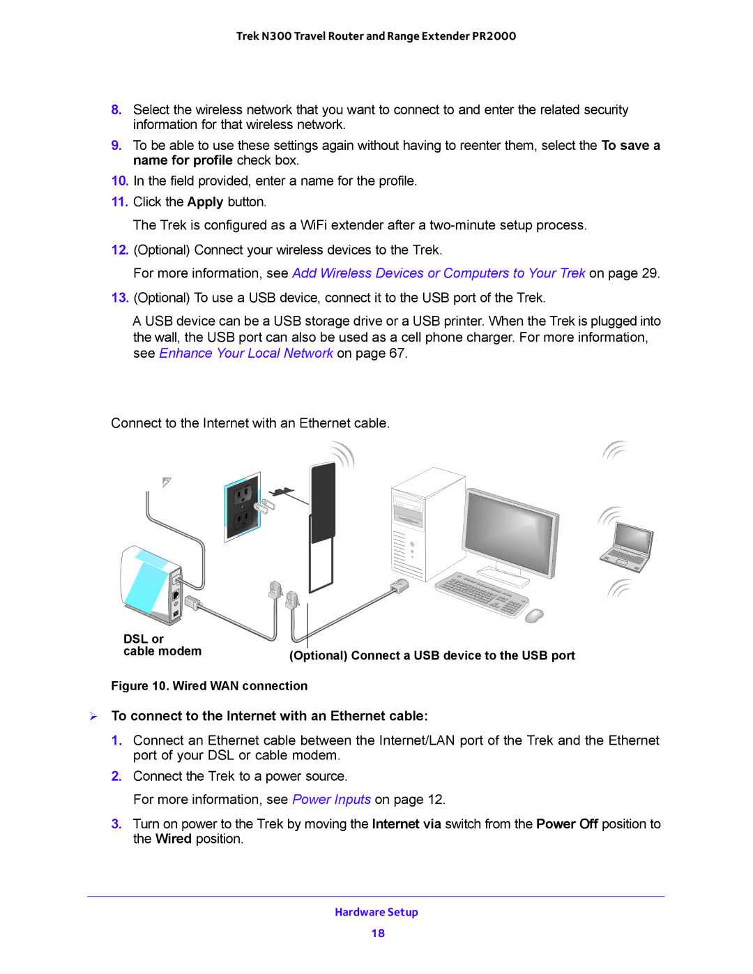 NETGEAR PR2000 user manual Internet Connection at Home Setup,  To connect to the Internet with an Ethernet cable 