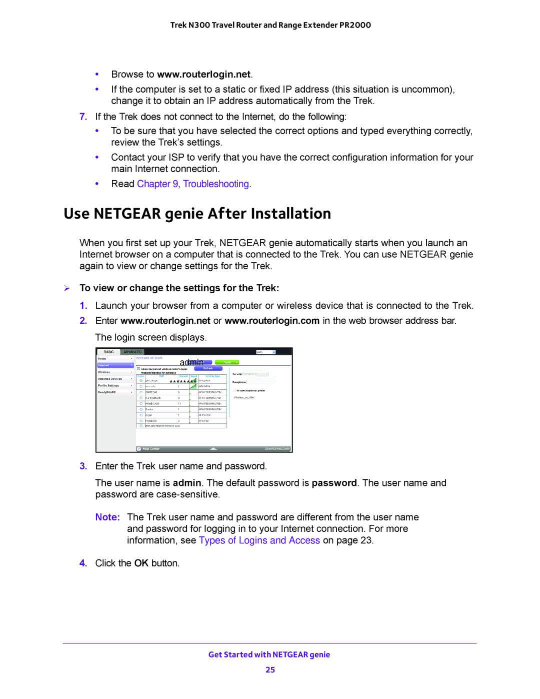 NETGEAR PR2000 user manual Use Netgear genie After Installation,  To view or change the settings for the Trek 