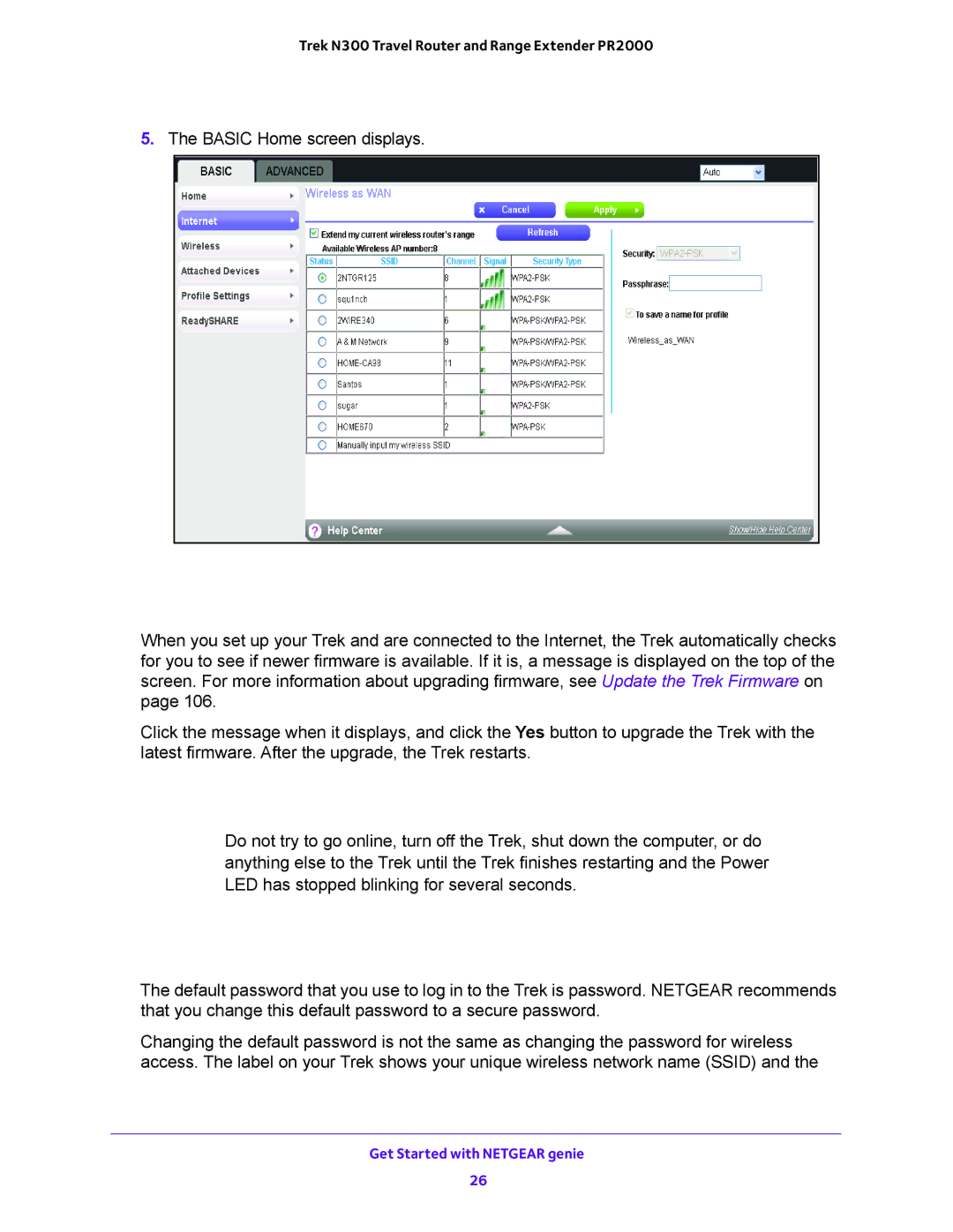 NETGEAR PR2000 user manual Upgrade the Trek Firmware, Change the Password 