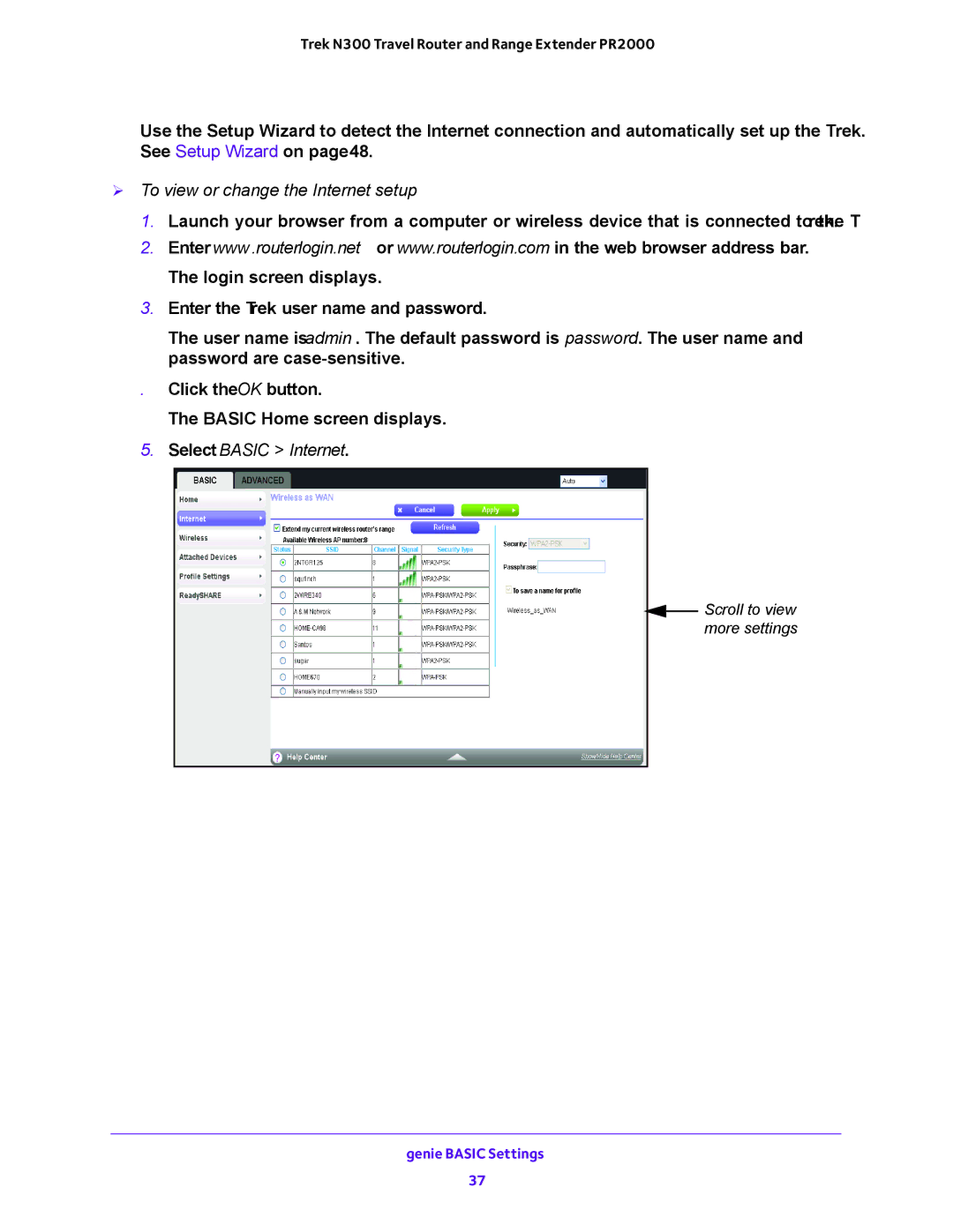 NETGEAR PR2000 user manual  To view or change the Internet setup 