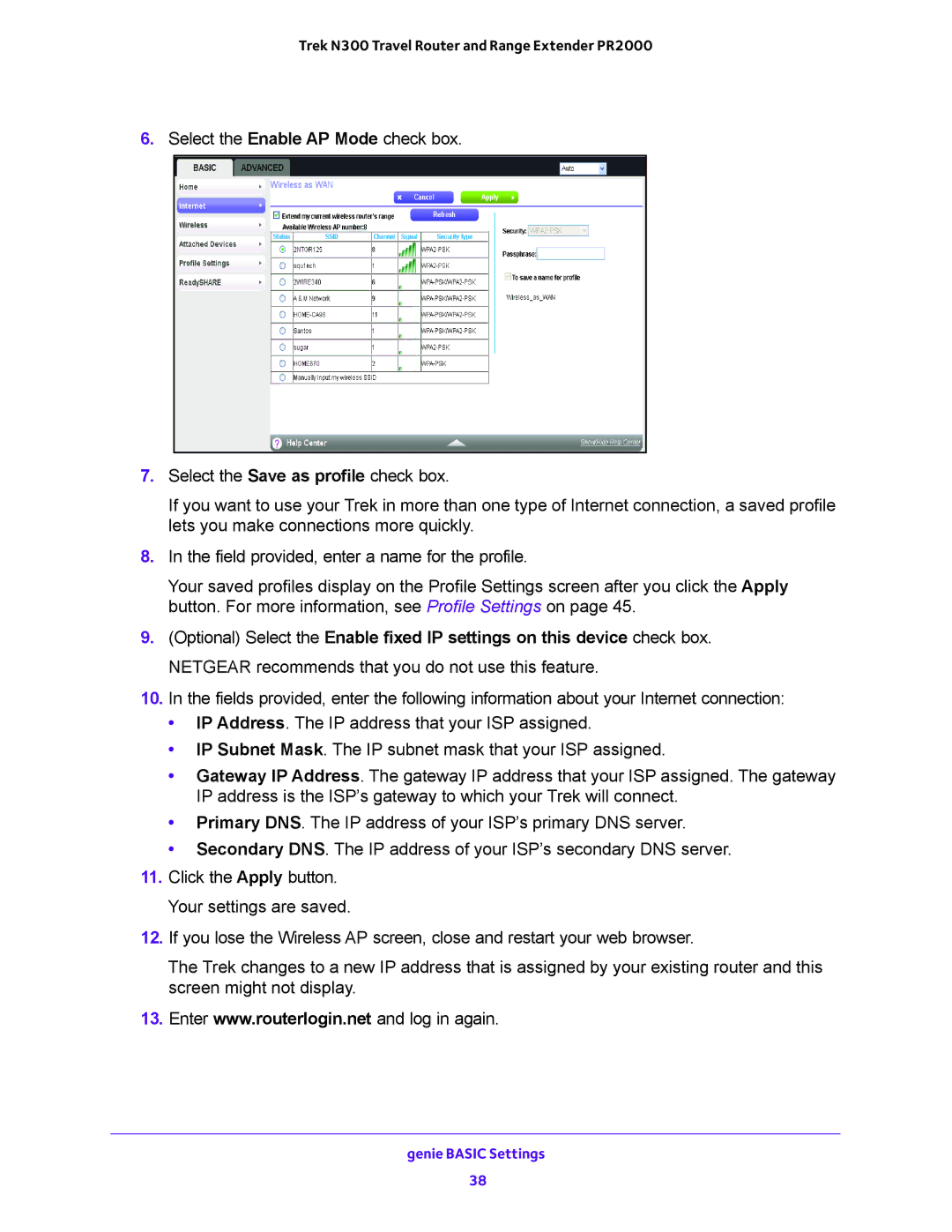 NETGEAR PR2000 user manual Genie Basic Settings 