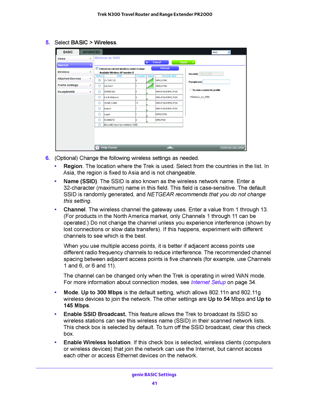 NETGEAR PR2000 user manual Select Basic Wireless 