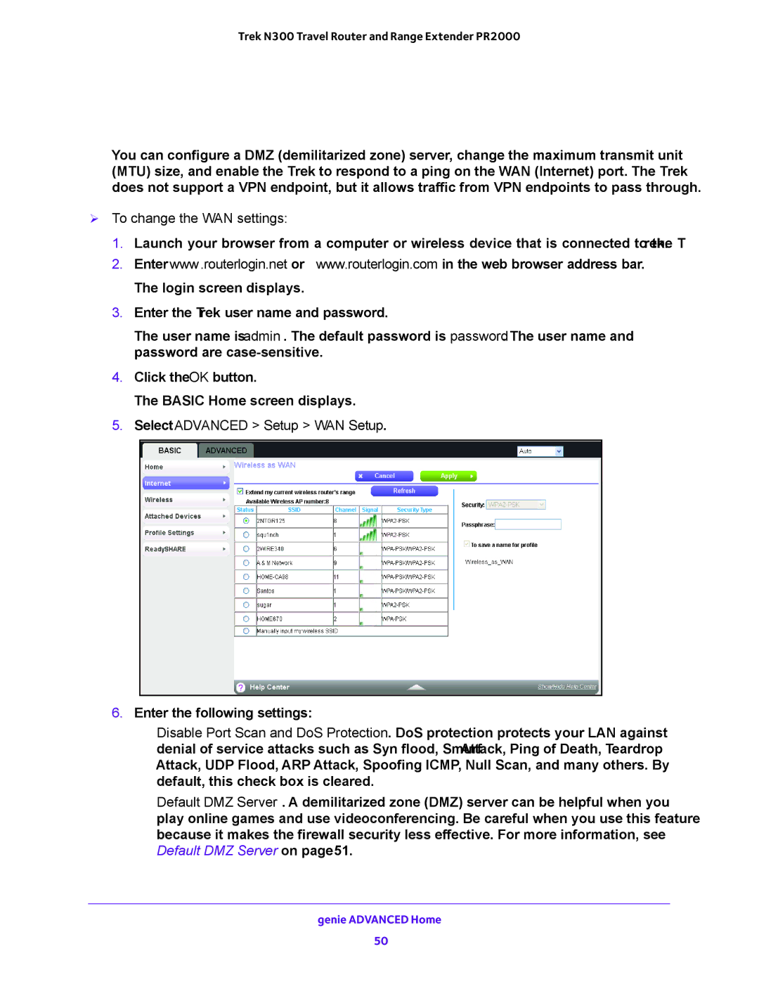 NETGEAR PR2000 user manual  To change the WAN settings, Select Advanced Setup WAN Setup 