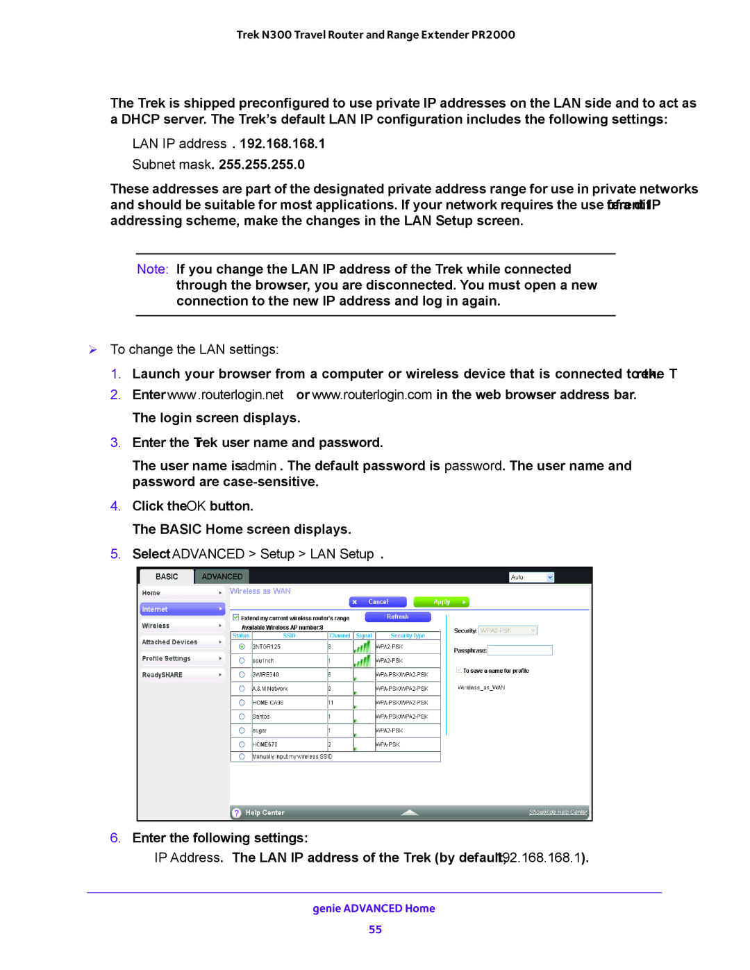 NETGEAR PR2000 user manual  To change the LAN settings, Select Advanced Setup LAN Setup 