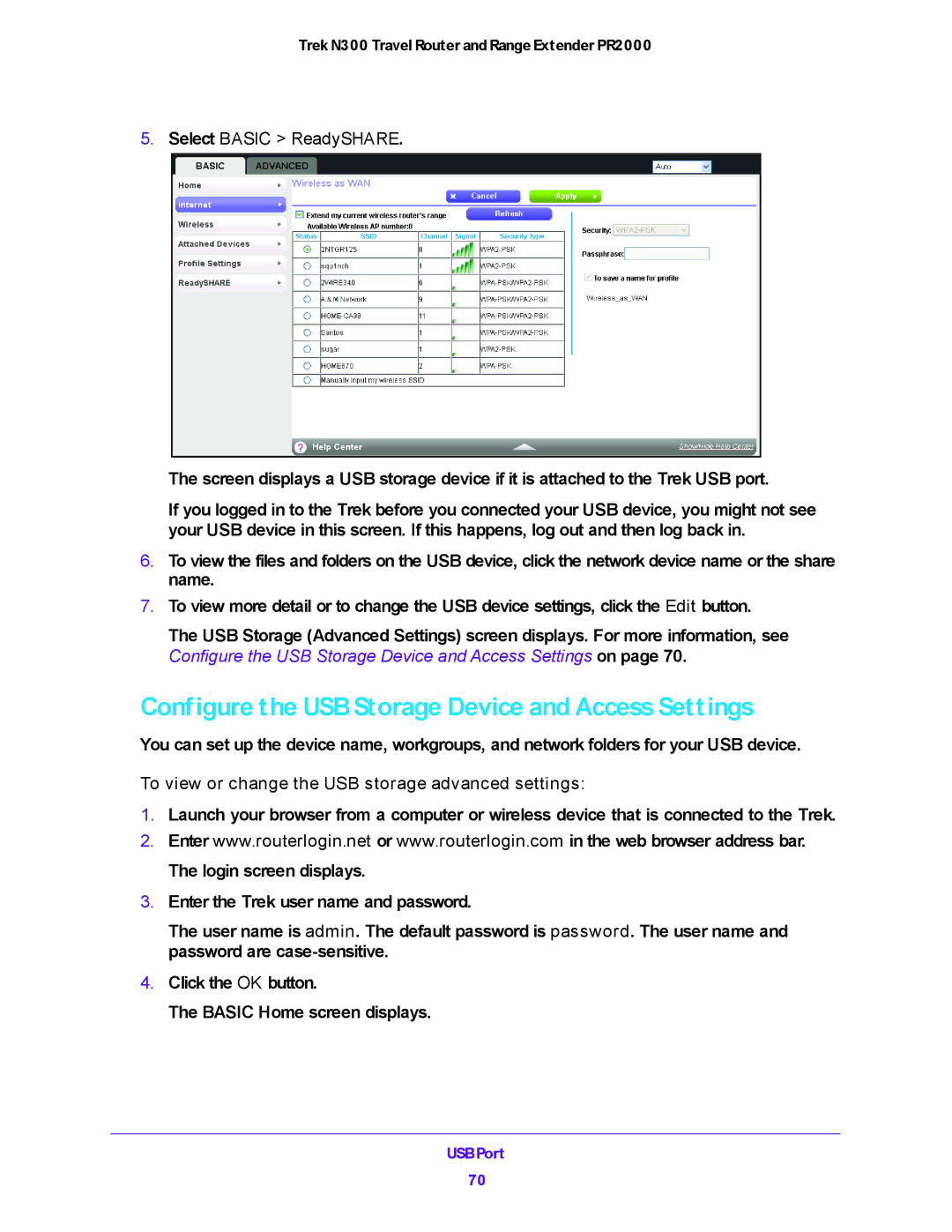 NETGEAR PR2000 user manual Configure the USB Storage Device and Access Settings, Select Basic ReadySHARE 