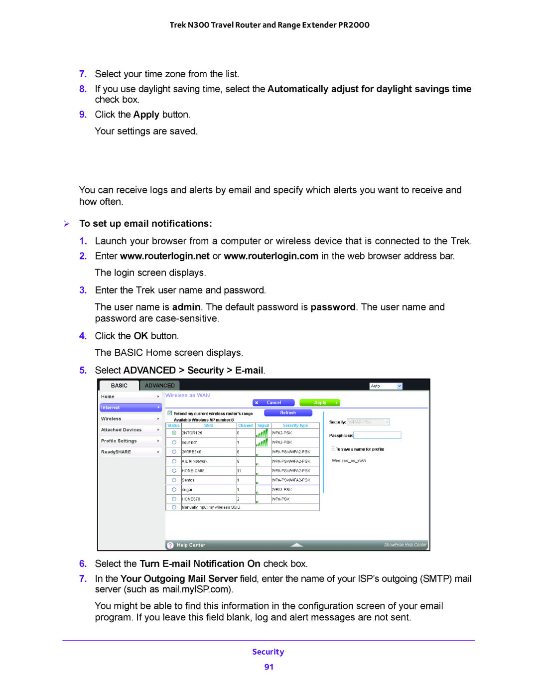 NETGEAR PR2000 user manual Security Event Email Notifications,  To set up email notifications 