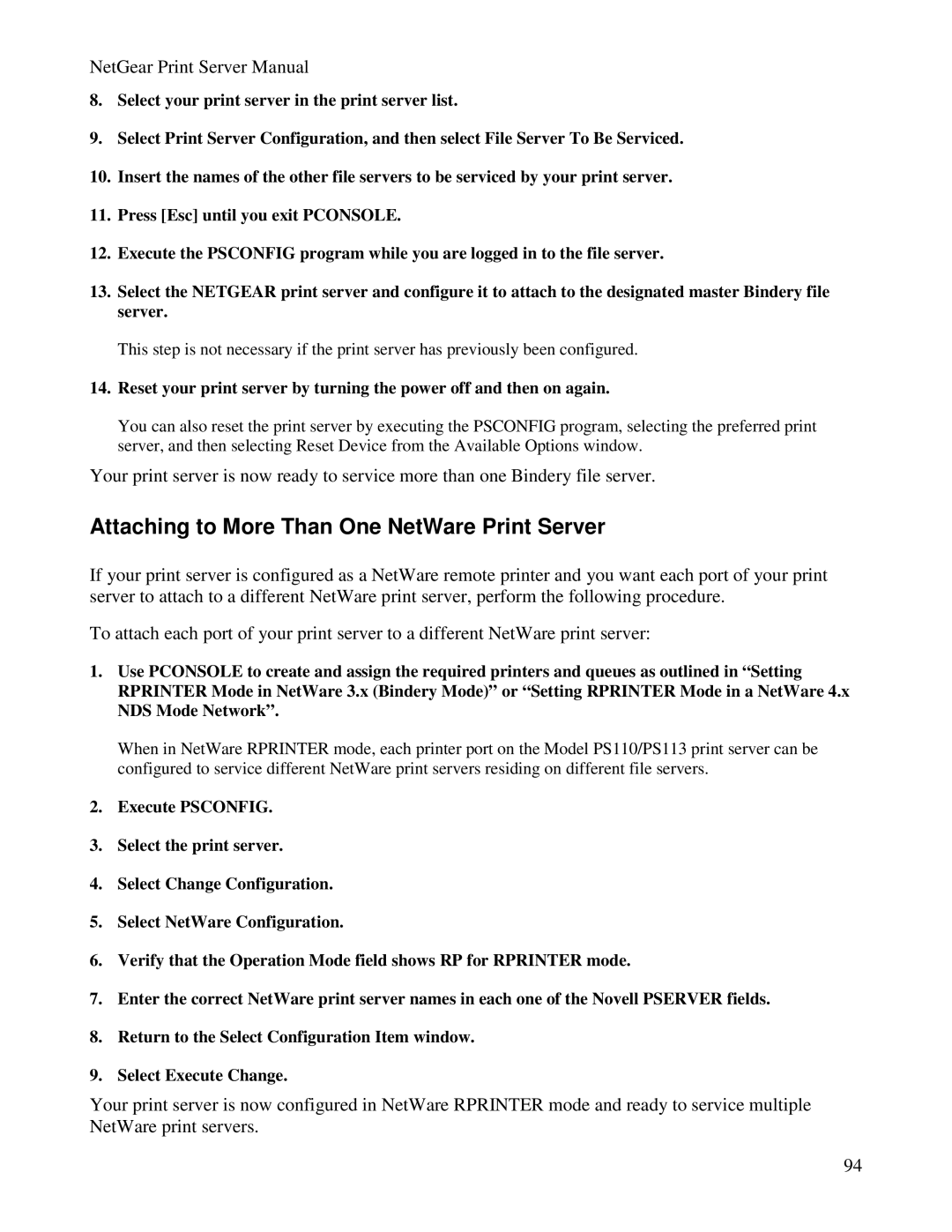 NETGEAR PS100 manual Attaching to More Than One NetWare Print Server 