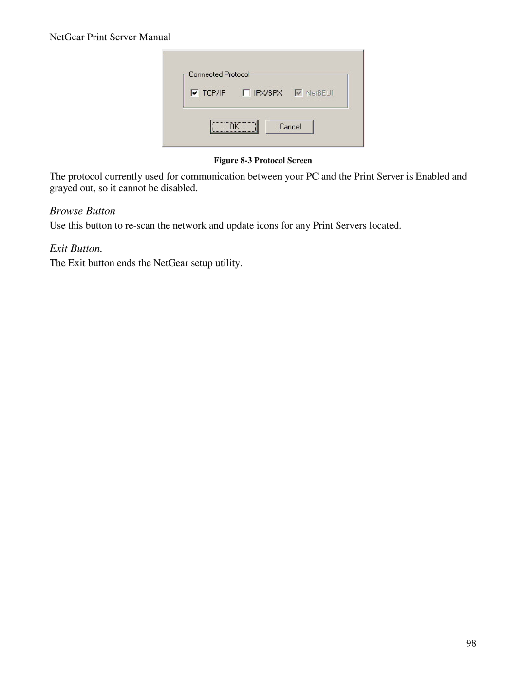 NETGEAR PS100 manual Browse Button 