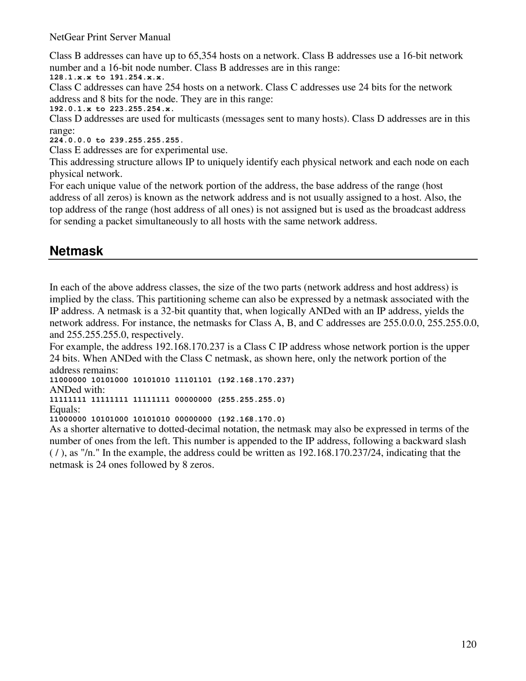 NETGEAR PS100 manual Netmask 