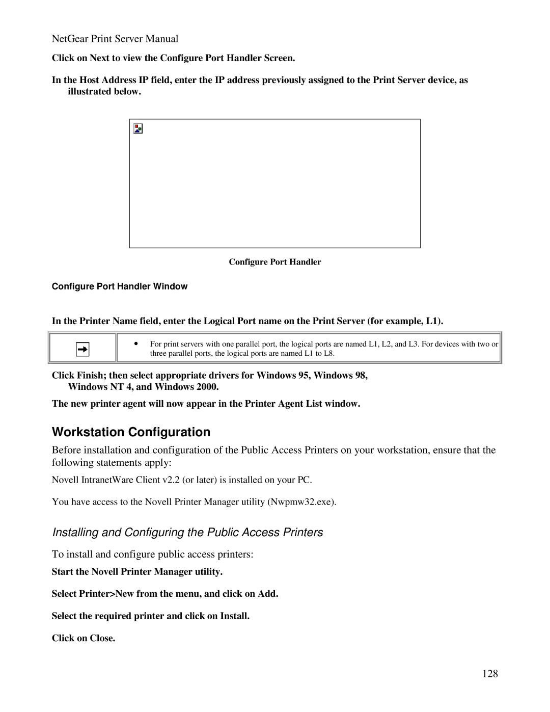 NETGEAR PS100 manual Workstation Configuration, Configure Port Handler Window 