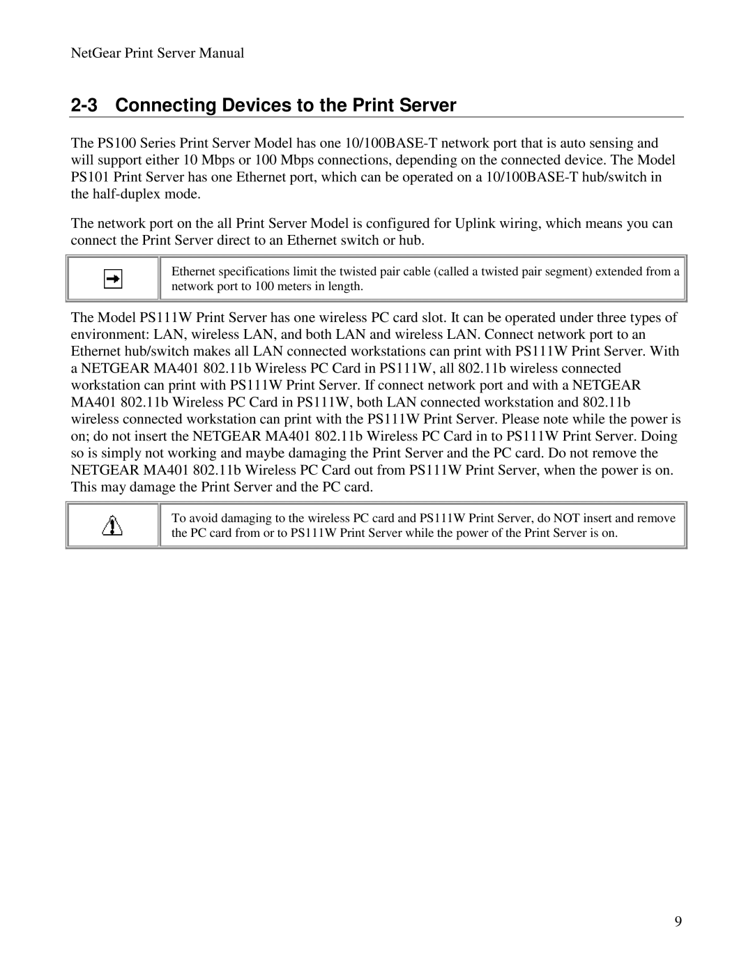 NETGEAR PS100 manual Connecting Devices to the Print Server 