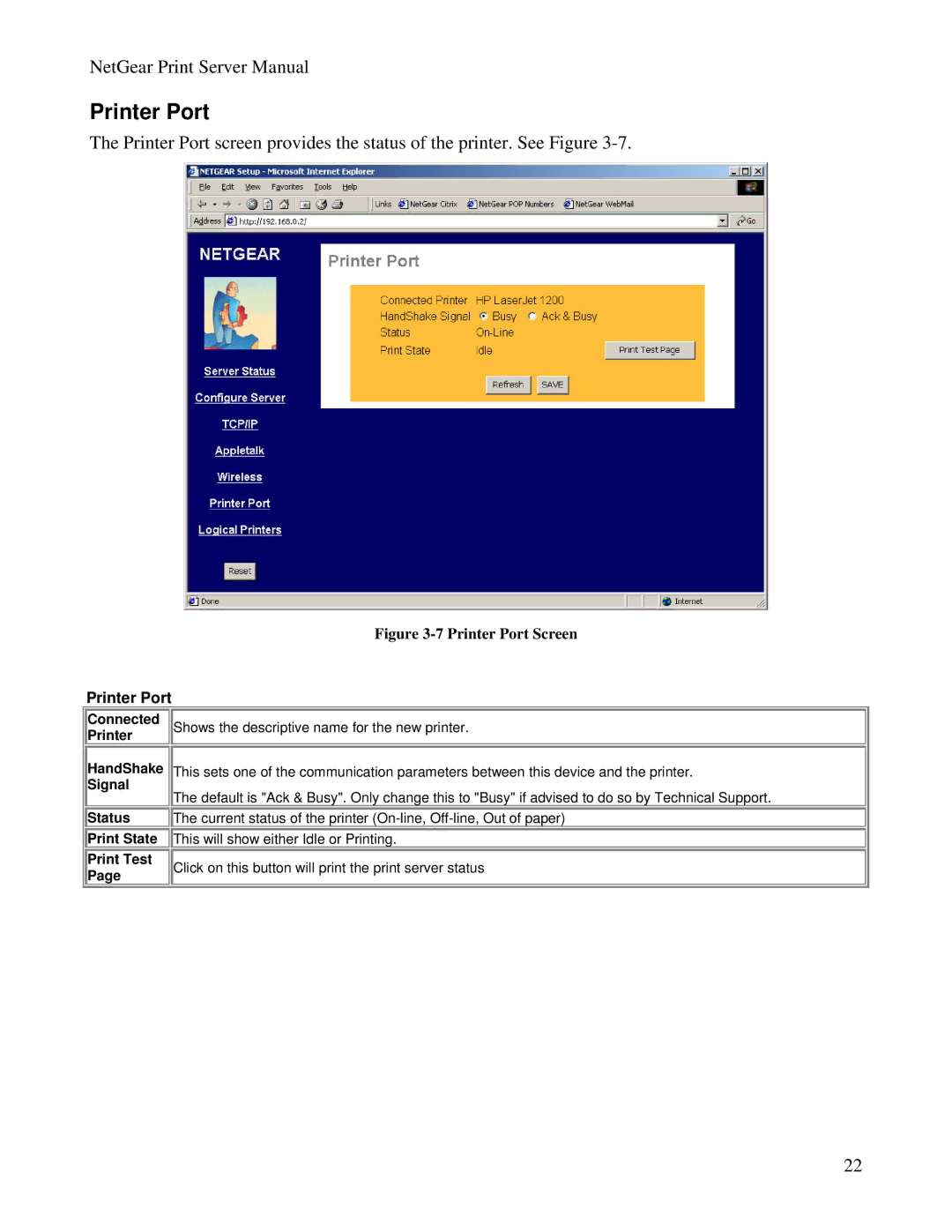 NETGEAR PS100 manual Printer Port 