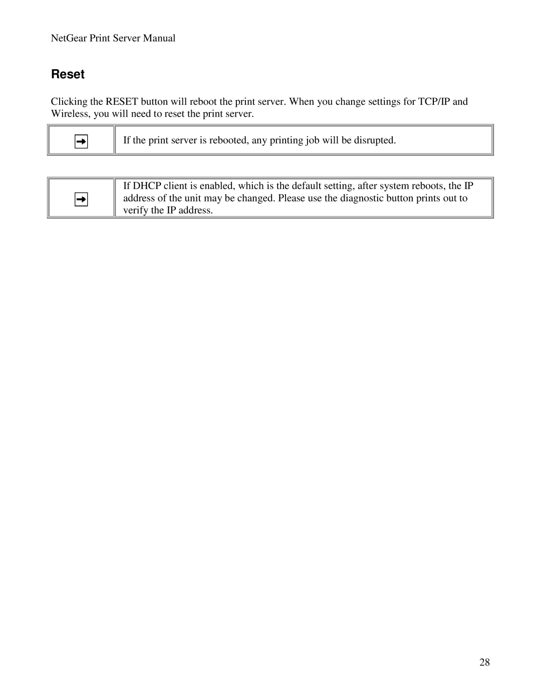 NETGEAR PS100 manual Reset 