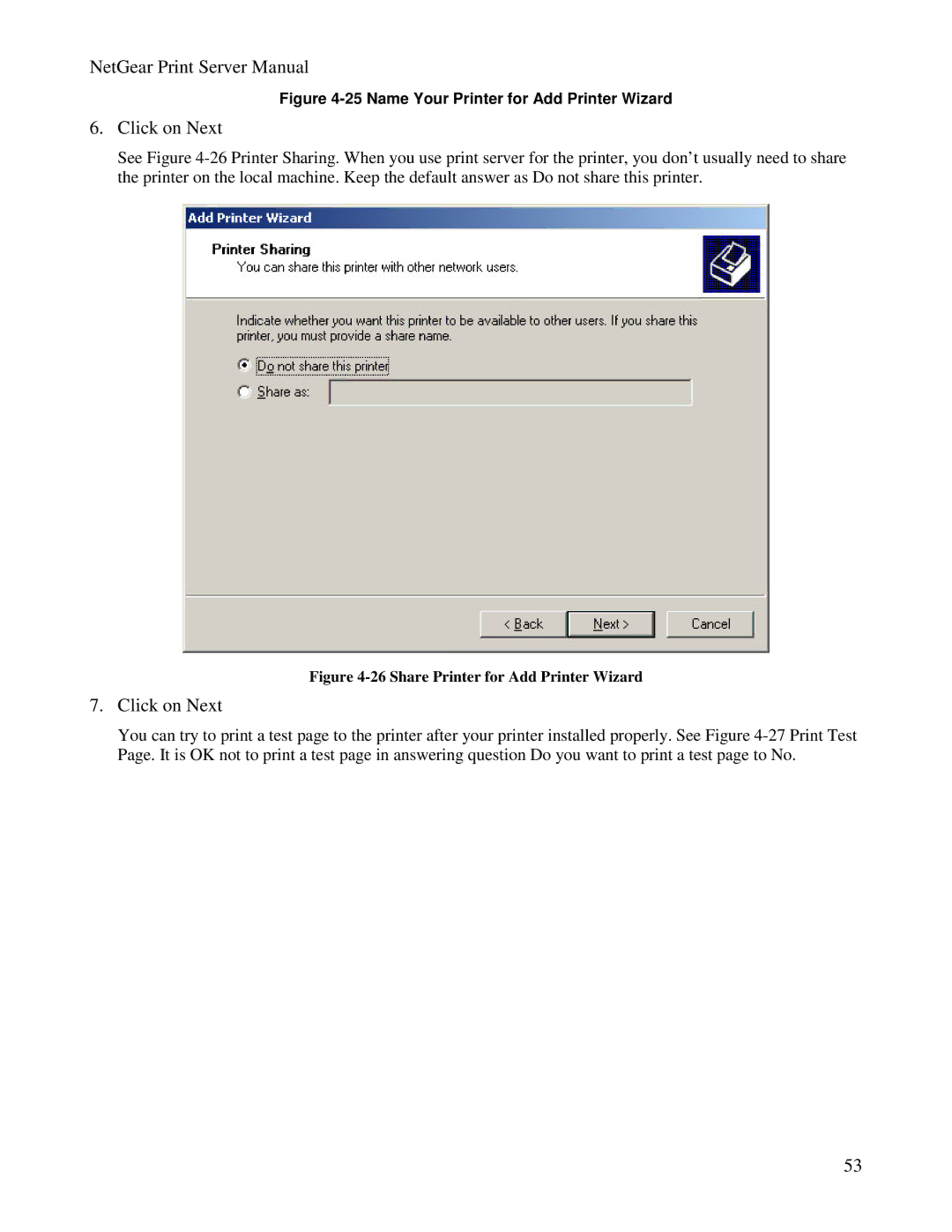 NETGEAR PS100 manual Name Your Printer for Add Printer Wizard 