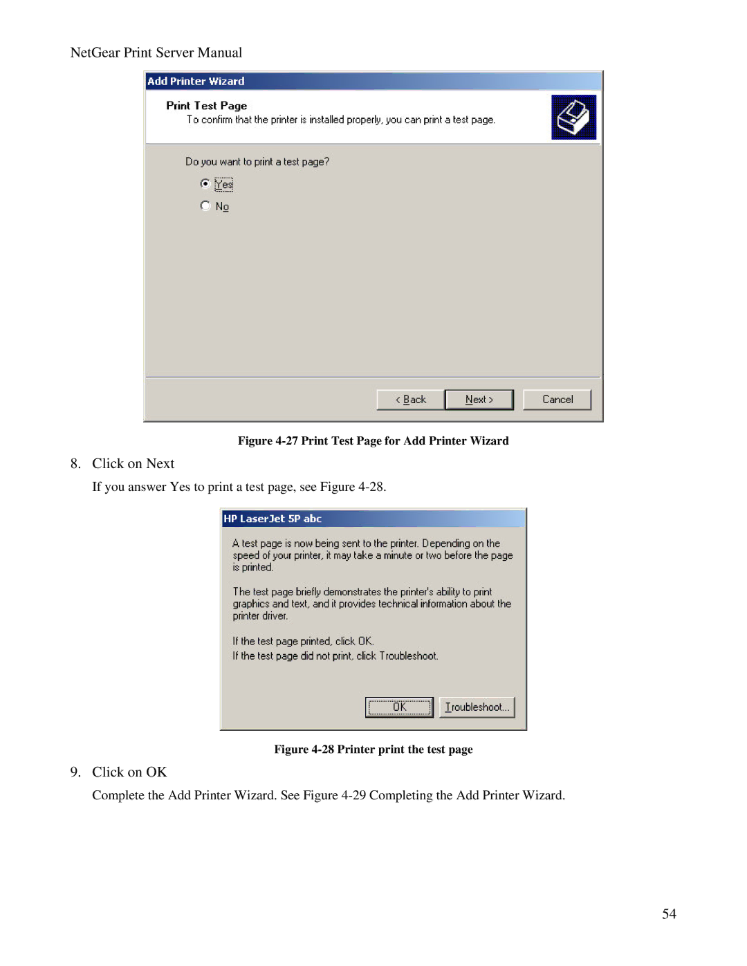 NETGEAR PS100 manual If you answer Yes to print a test page, see Figure 