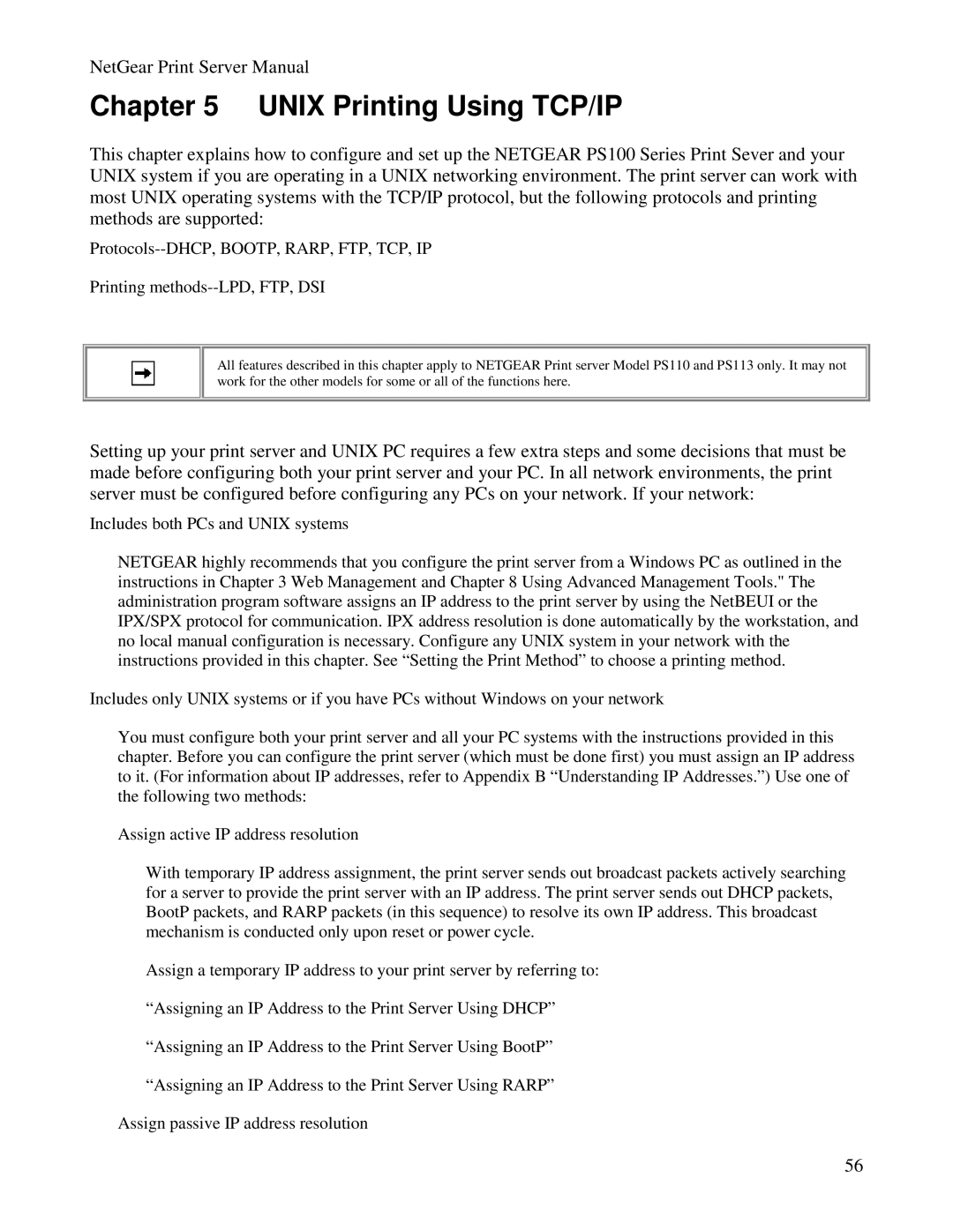 NETGEAR PS100 manual Unix Printing Using TCP/IP 