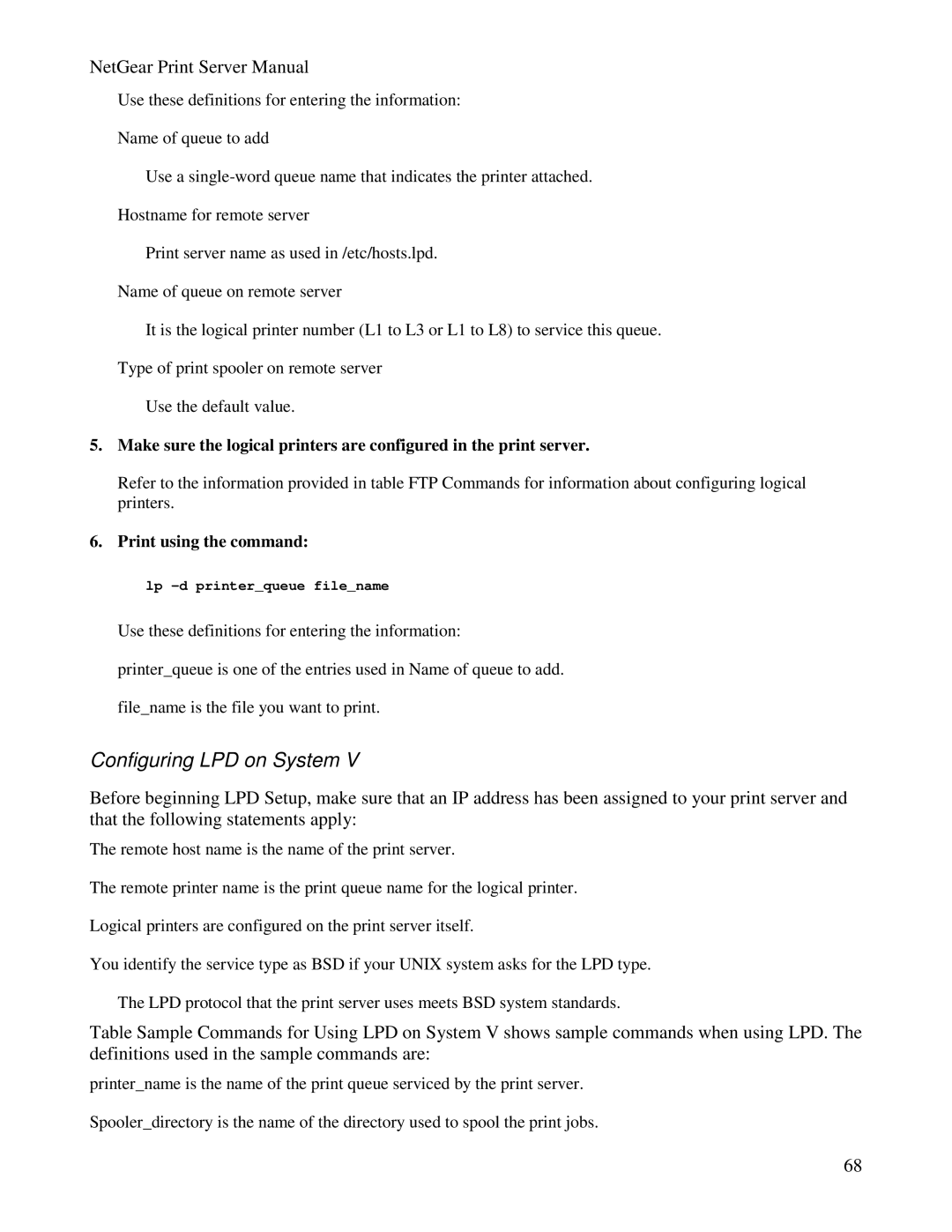 NETGEAR PS100 manual Configuring LPD on System 