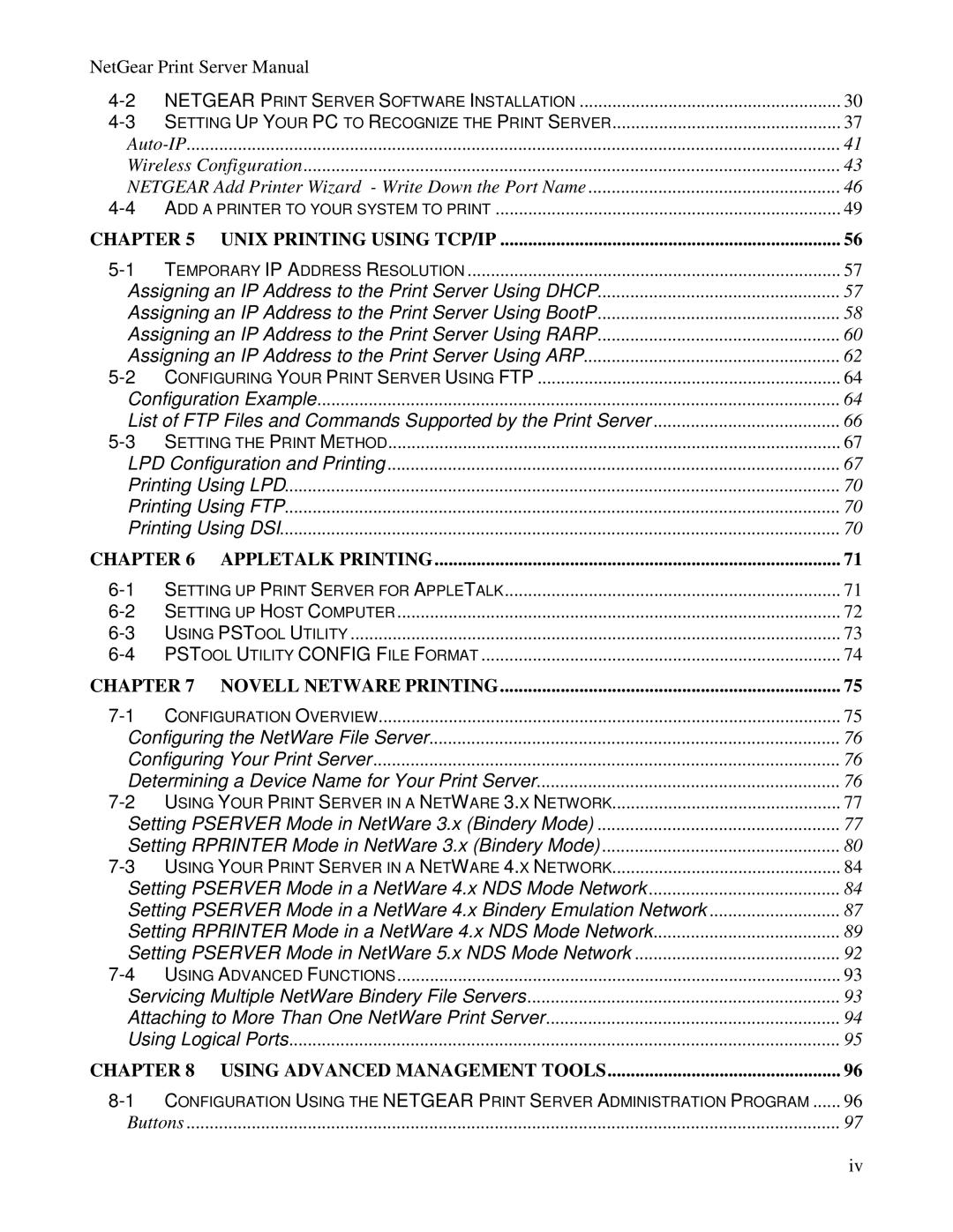 NETGEAR PS100 manual Unix Printing Using TCP/IP 