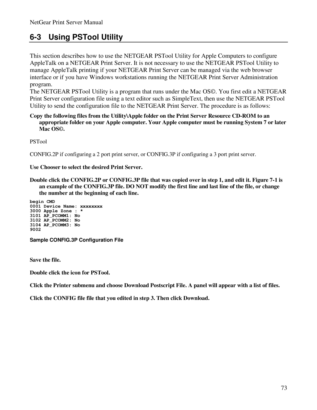 NETGEAR PS100 manual Using PSTool Utility, Sample CONFIG.3P Configuration File 