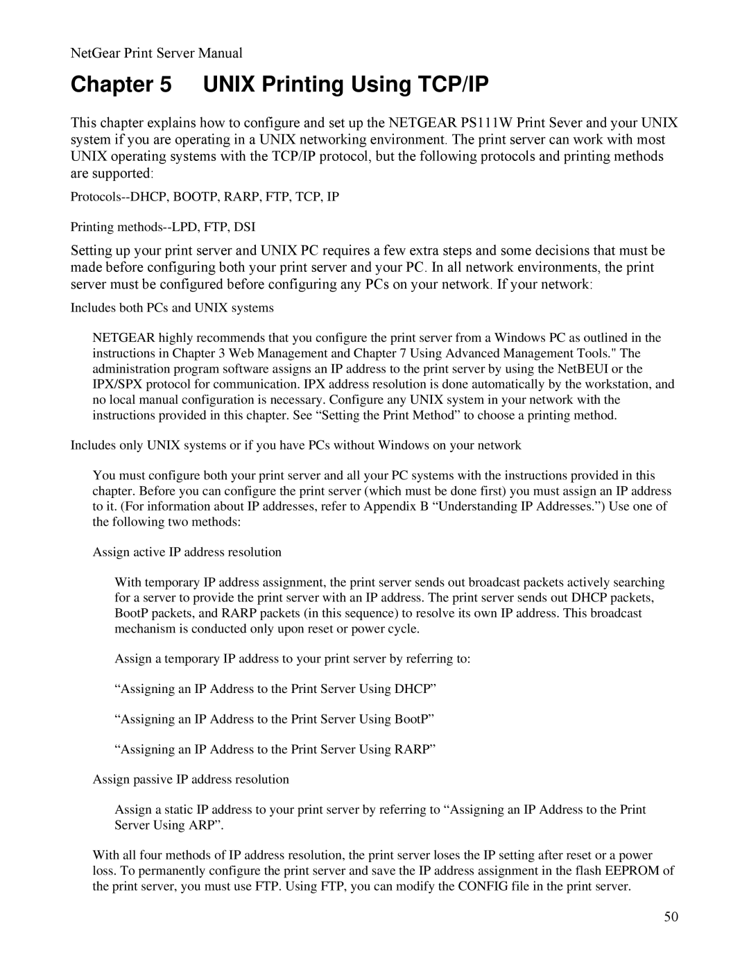 NETGEAR PS111W manual Unix Printing Using TCP/IP 