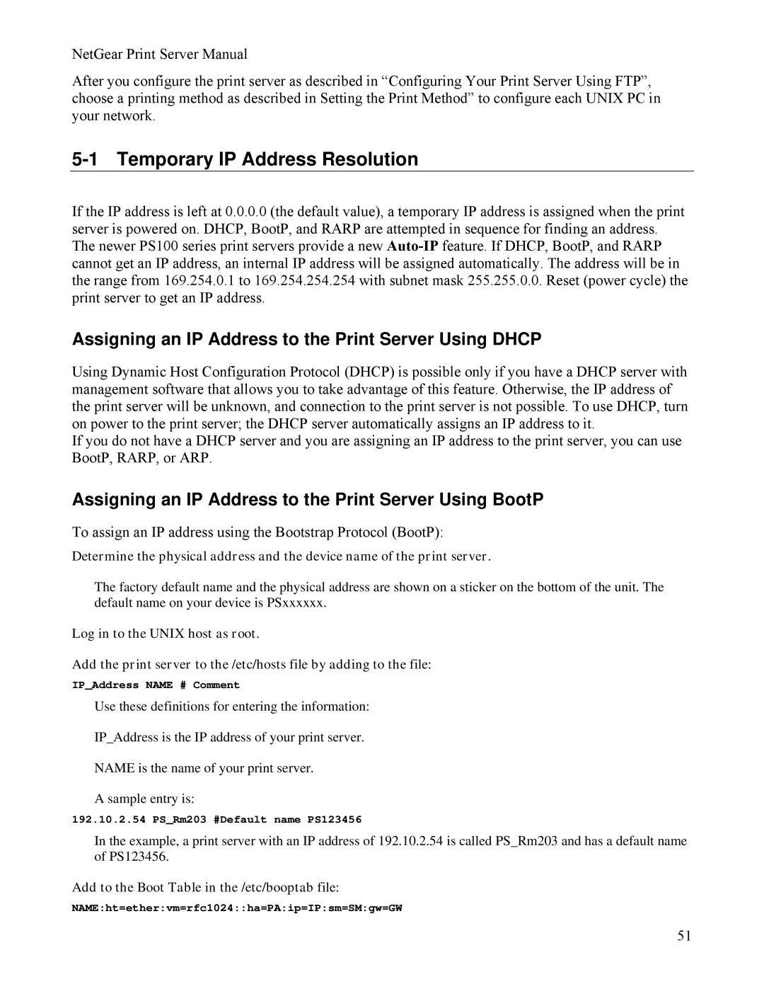 NETGEAR PS111W manual Temporary IP Address Resolution, Assigning an IP Address to the Print Server Using Dhcp 