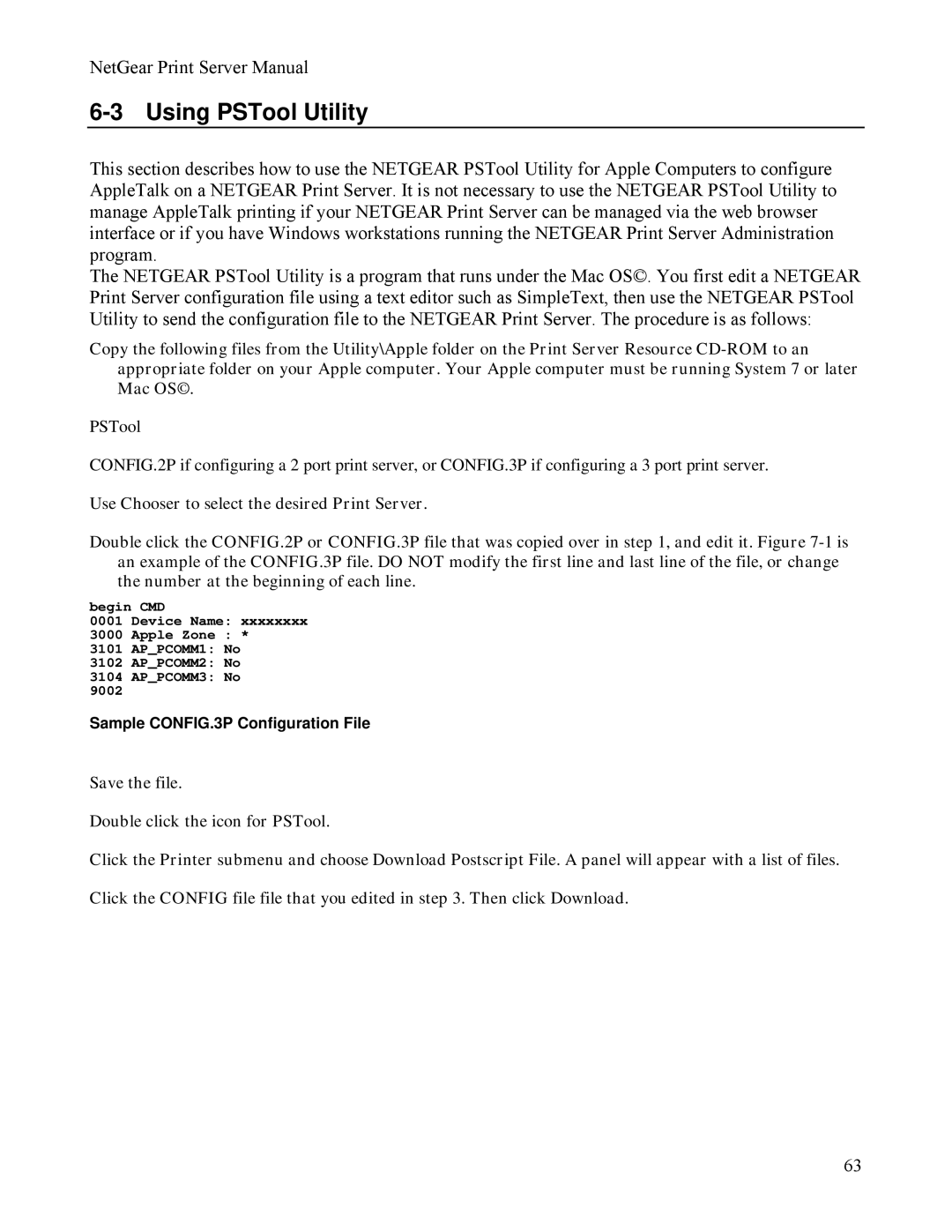 NETGEAR PS111W manual Using PSTool Utility, Sample CONFIG.3P Configuration File 