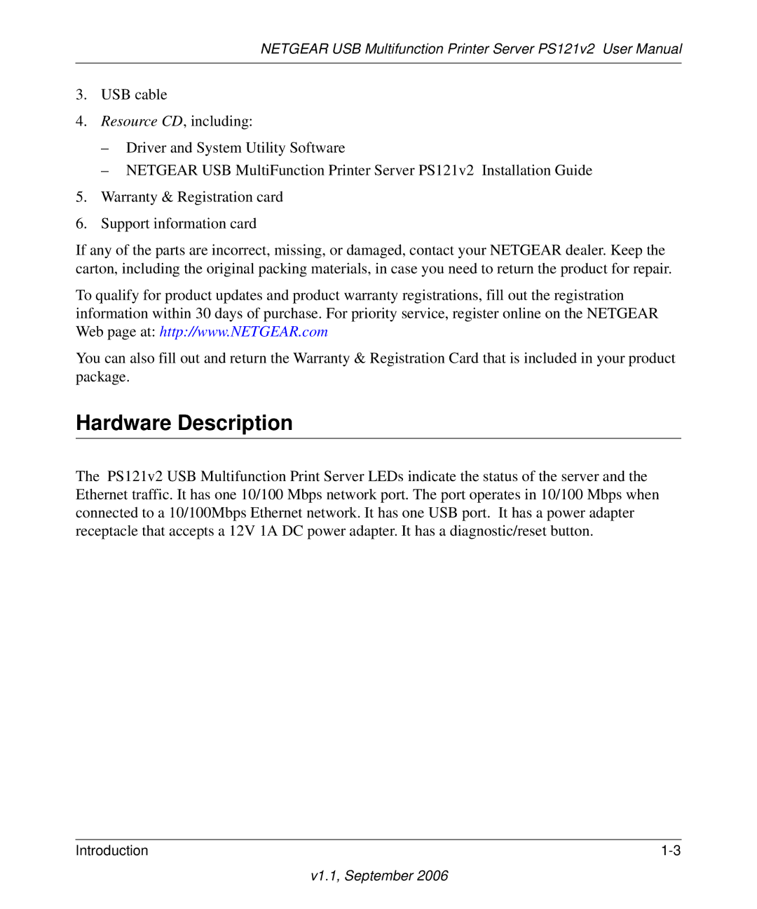 NETGEAR PS121v2 user manual Hardware Description 