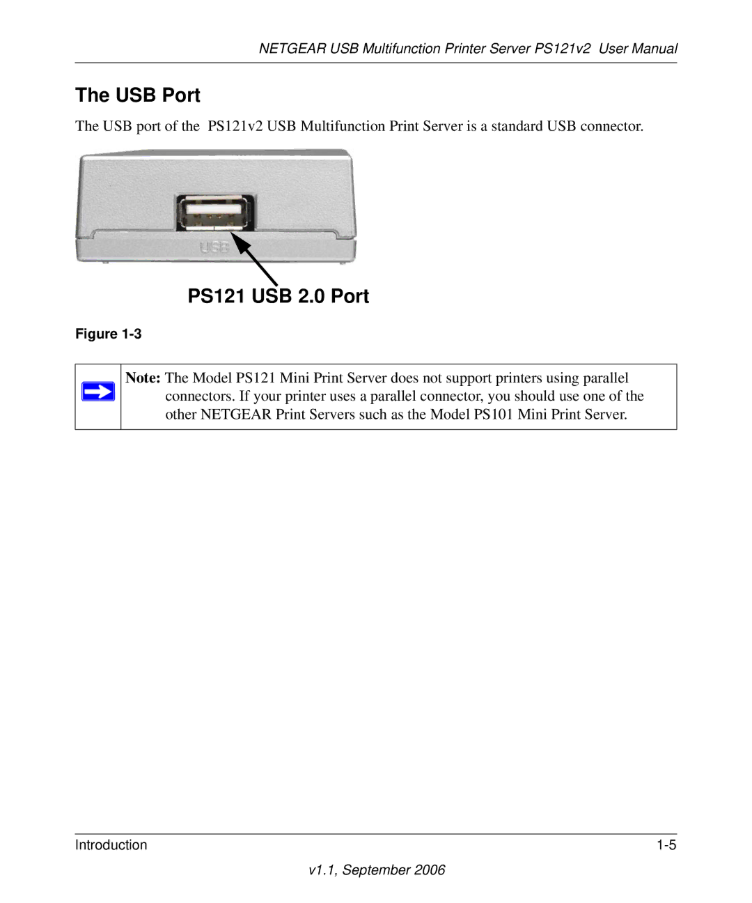 NETGEAR PS121v2 user manual USB Port, PS121 USB 2.0 Port 