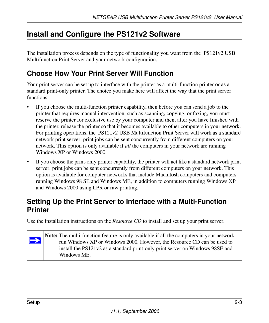 NETGEAR user manual Install and Configure the PS121v2 Software, Choose How Your Print Server Will Function 