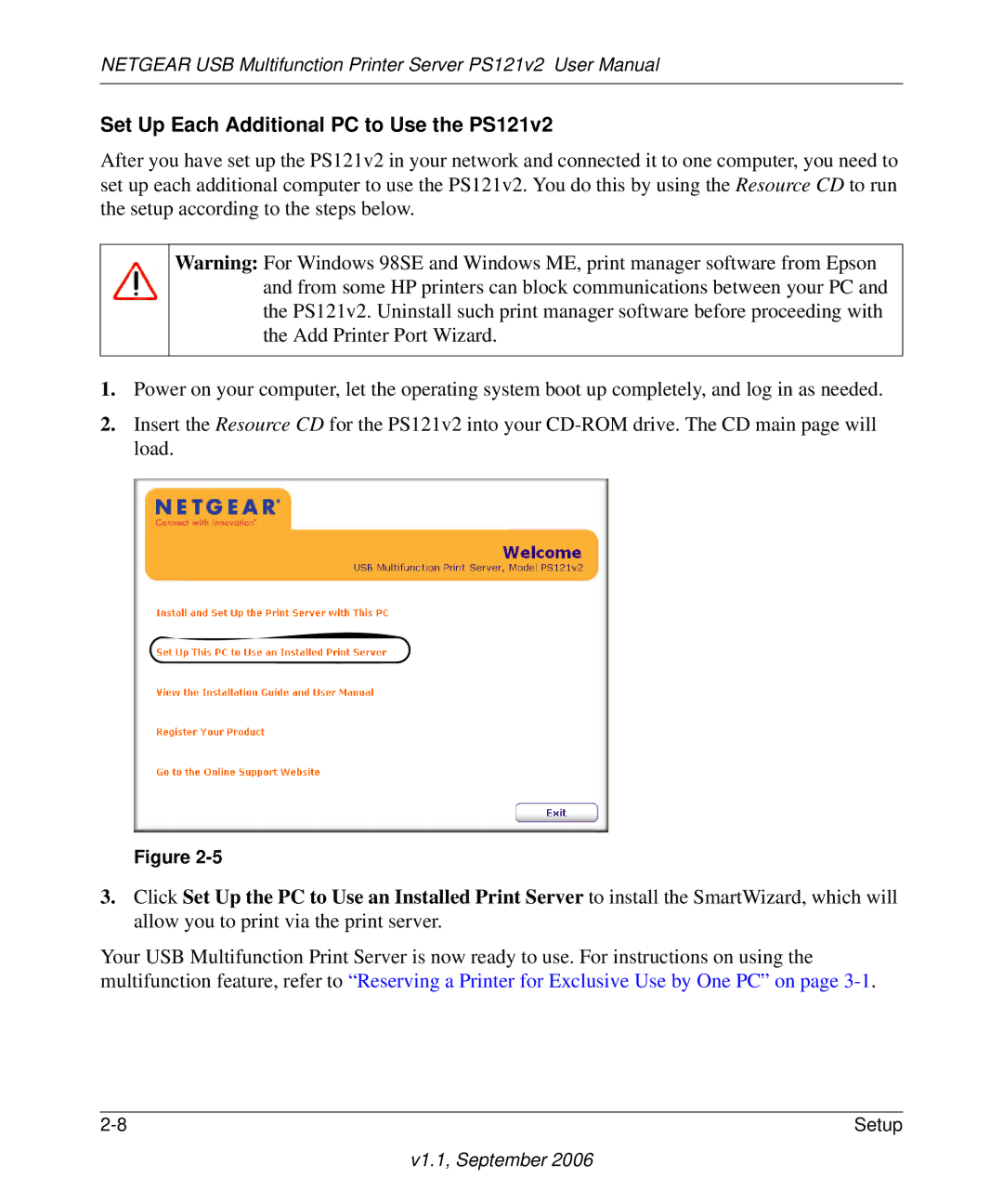 NETGEAR user manual Set Up Each Additional PC to Use the PS121v2 