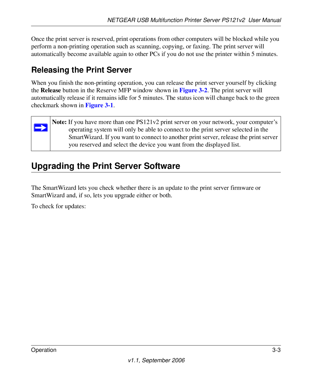 NETGEAR PS121v2 user manual Upgrading the Print Server Software, Releasing the Print Server 